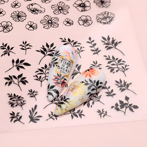 Black Nail Art Stickers Set - Style 3 Self Adhesive Floral & Lace Decals for DIY Nails