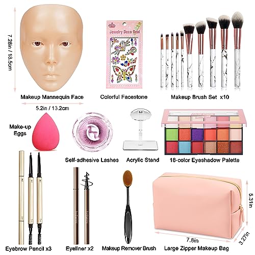 Bright Silicone Makeup Practice Face Board with Kit - Mannequin for Beginners & Professionals