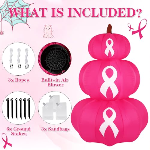 6ft Pink Ribbon Inflatable Pumpkin for Breast Cancer Awareness with LEDs