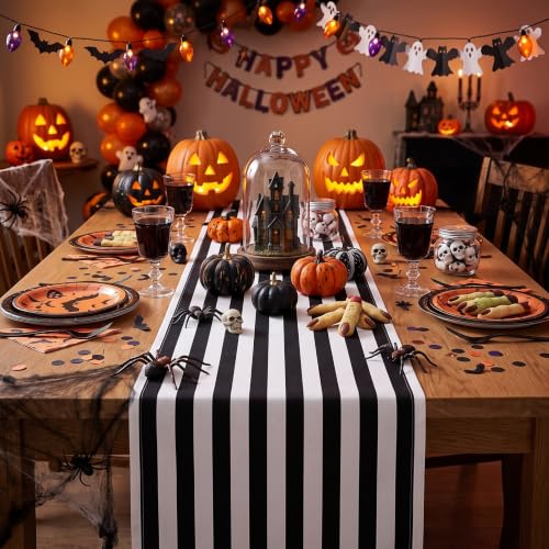 Black Striped Table Runner Roll - 25 Feet Long, 16 Inch Wide, Disposable