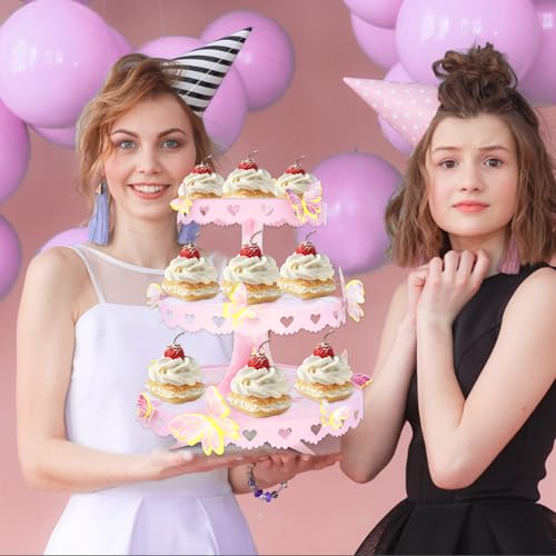 Pink Butterfly Cupcake Stand - 3 Tier Dessert Tower with DIY Decorations & Variations