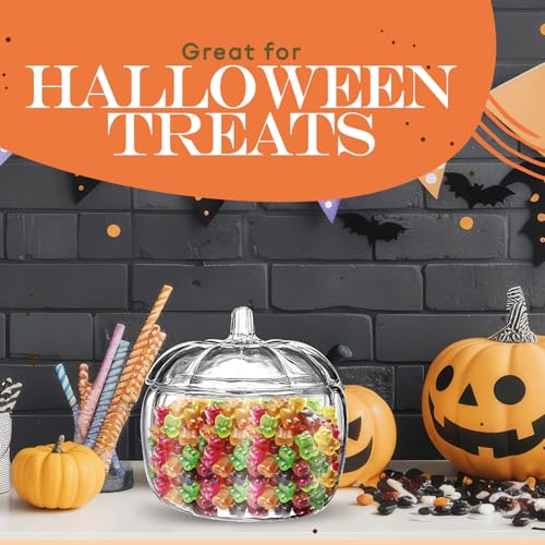 Large Glass Pumpkin Candy Jar with Lid – Fall Decor & Treat Storage