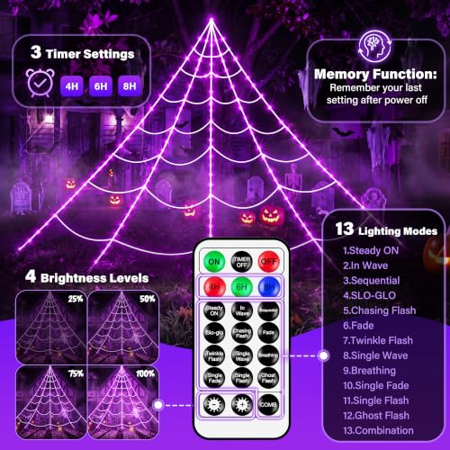 Halloween Spider Web Lights with 78-Inch Giant Spider and 13 Lighting Modes