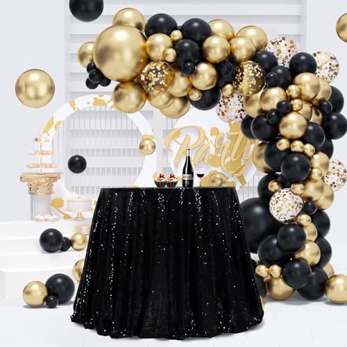 Black Sequin Round Tablecloth 72 Inch for Wedding & Party Decor - SquarePie