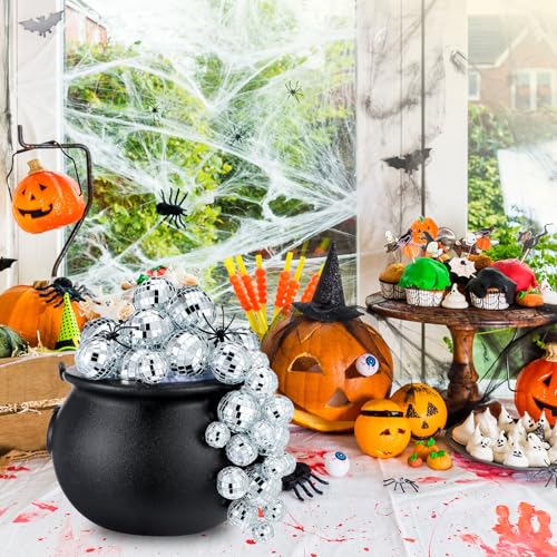 Halloween Cauldron Kit with Disco Balls Web Spiders Lights - Party Decor