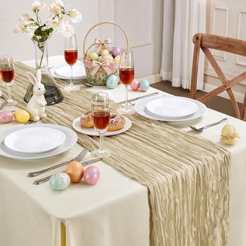 AGIRL Beige Cheesecloth Table Runner 35x120 Inches - Boho Rustic Home Decor - 1 Pack