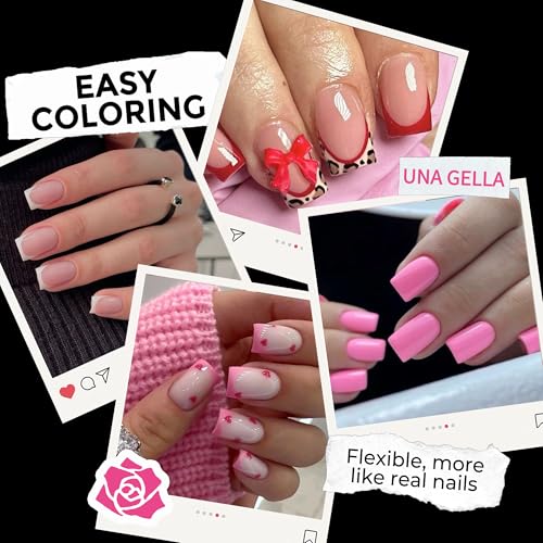 UNA GELLA Extra Short Sharp Square Nail Tips 216Pcs - Precise Fit & Pre-Buffed Clear Fake Nails for DIY & Salon Manicure