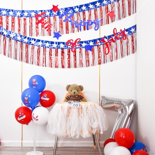 4 Pack 80 Feet Red White Blue Star Foil Fringe Garland - 4th of July Party Decorations - Variation 4
