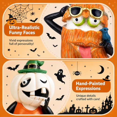 Halloween Pumpkin Shelf Sitter Figurines - Set of 2, Hand Painted Resin Decor