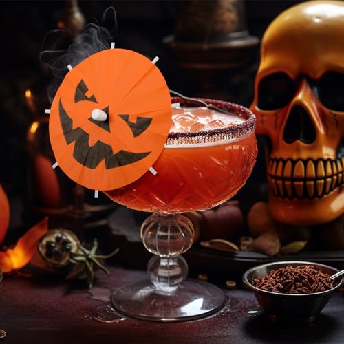 Halloween Pumpkin Cocktail Umbrella Picks - 100 Pack Party Decor