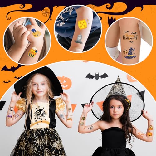 Halloween Kids Temporary Tattoos - Partywind 50 Sheets for Boys & Girls