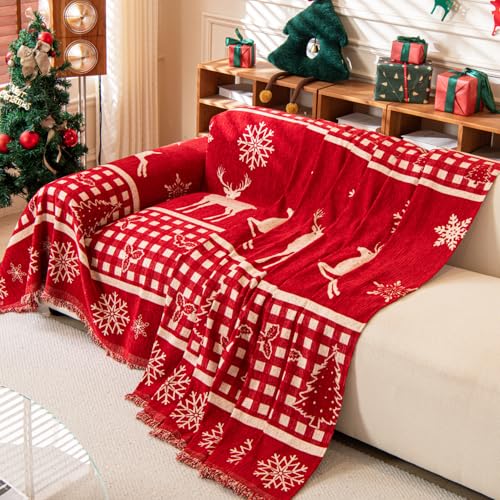 Reversible Christmas Sofa Cover for 2-3 Cushion Couch - Red Deer 71x102 Inches