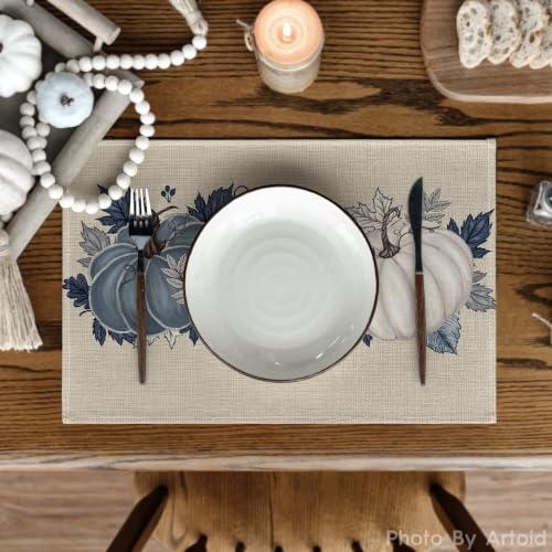 Navy Blue Pumpkin Fall Placemats Set of 4 - 12 x 18 Inches, Rectangular