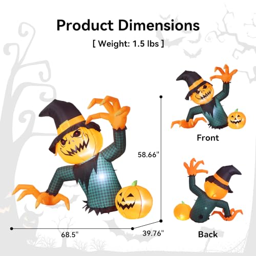 Halloween Inflatable Giant Pumpkin Ghost Decoration - 5FT Outdoor Yard Decor with LED Lights - Variation: Pumpkin Ghost