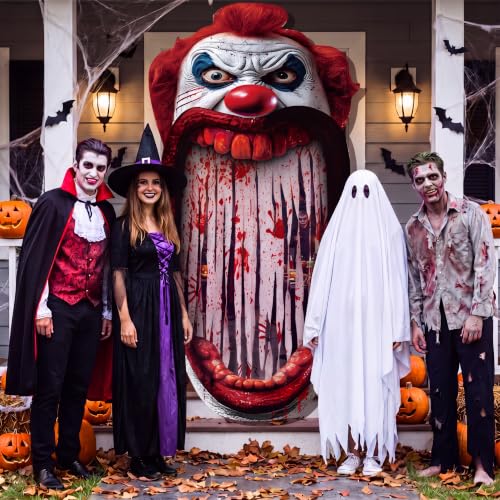 Halloween Clown Door Banner with Bloody Handprint Curtain - Crown Variation