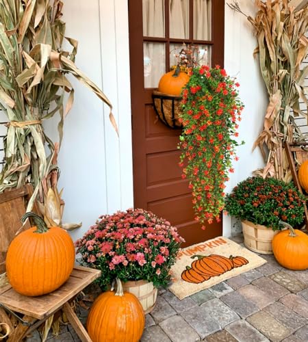 Artificial Hanging Plants Vines - Outdoor Greenery Decor - 30 Inch, Set of 3, Orange Red Variation