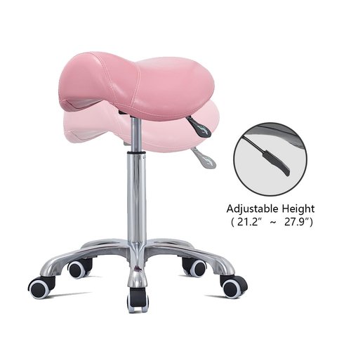 Antlu Saddle Stool Rolling Chair for Massage Clinic Spa Salon Cutting, Saddle Rolling Stool with Wheels Adjustable Height (Pink)