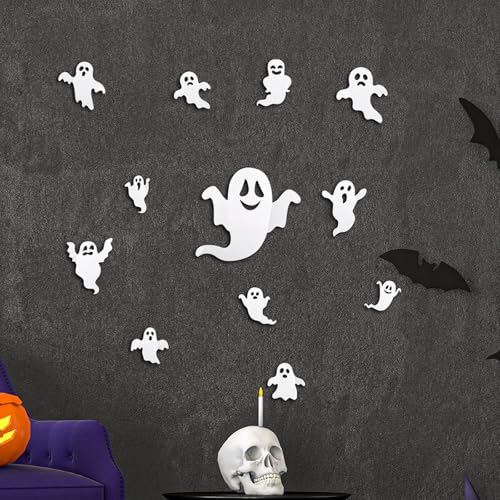 Halloween Ghost Wall Decor Set - 25 Reusable 3D Stickers & Bats - Boo Letters