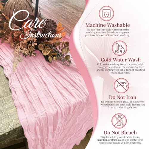 Light Pink Cheesecloth Table Runner 17x108 Inch Set of 8 - Boho Gauze Fabric