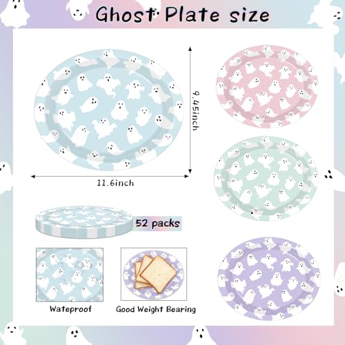 Pastel Ghost Paper Plates Set for Halloween Parties - 52 Pieces