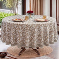 Ridhi Hand Block Print Cotton Round Tablecloth - Oak Brown, 60 Inch