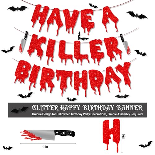 Halloween Birthday Decorations Kit with Banner, Balloons & Cake Toppers