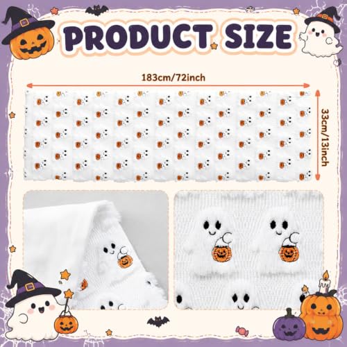 Halloween Ghost Table Runner 13x72 Faux Fur Decor with 3D Plush Ghosts & Pumpkins