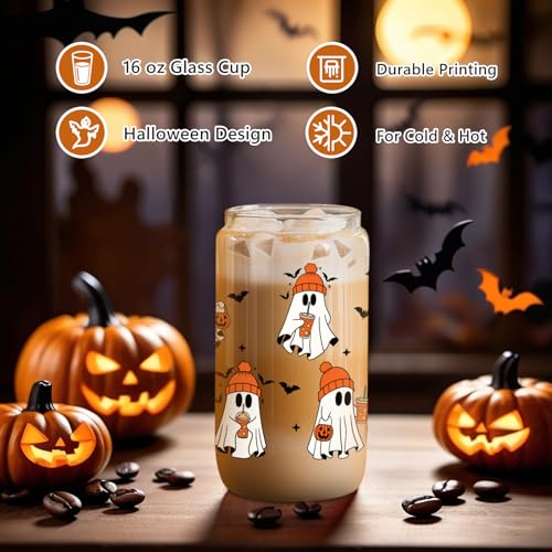 16 oz Ghost Cup with Lid & Stainless Steel Straw - Halloween Drinkware Gift