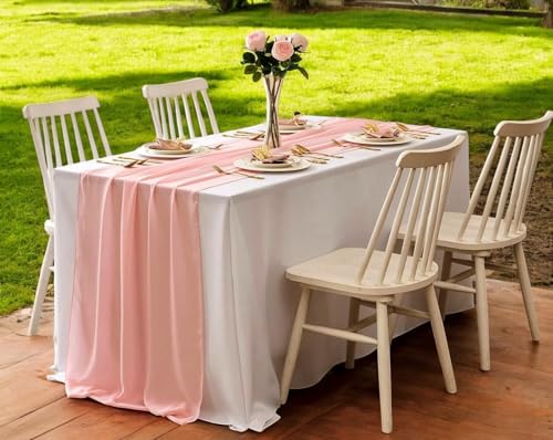 10ft Long Peach Chiffon Table Runner Set of 5 for Wedding and Event Decor - Rustic Sheer Gauze