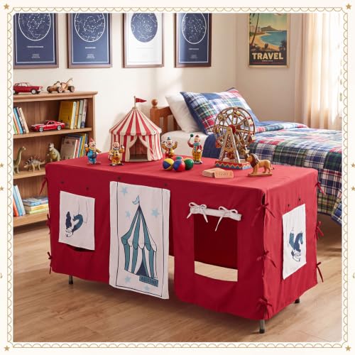 Halloween Circus Tablecloth - Large Peach Skin Fabric with Multi Color Design - 90x118 Inches