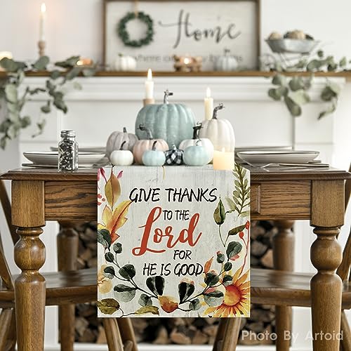 Thanksgiving Table Runner 13x48 Inches - Fall Harvest Decor, Beige