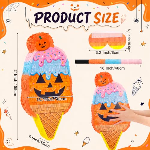 Large Halloween Pumpkin Piñata - Orange Ice Cream Cone Decoration, 21 Inch