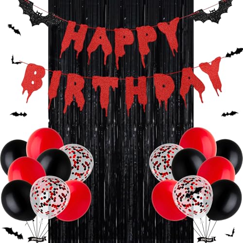 Halloween Birthday Decorations Banner Balloon Party Kit - Black & Red