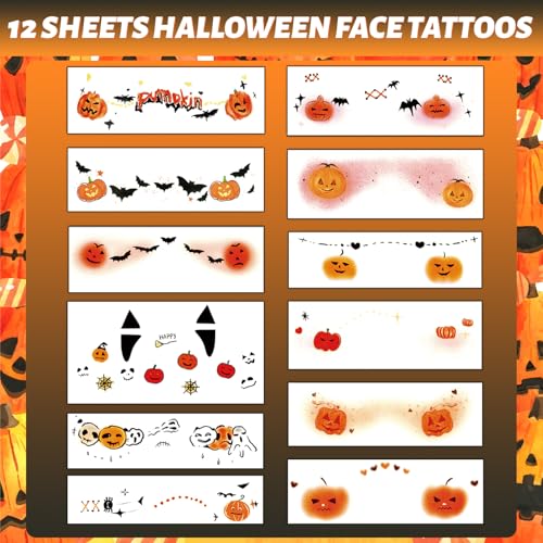 Halloween Freckle Face Tattoos for Kids - 12 Sheets Spooky Designs, Waterproof Party Stickers