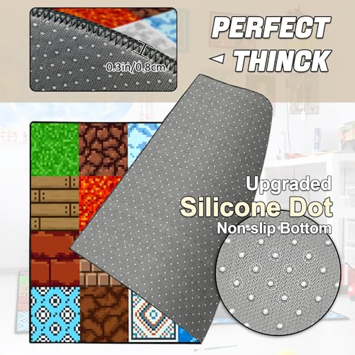 Game Rug Teen Boys Carpet with Pixel Element Decoration, 8 Bit Old