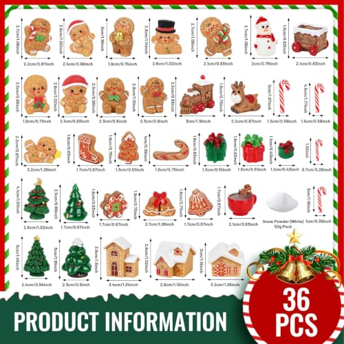 Christmas Gingerbread Mini Figurines Set - 36 Tiny Resin Decorations - Gingerbread House, Trees, Reindeer & More - Variation: Christmas Gingerbread