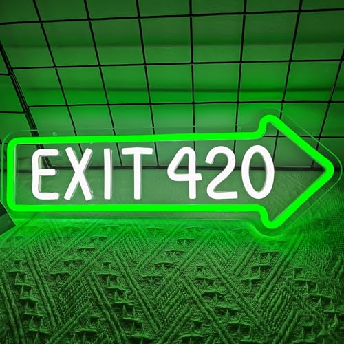 Exit 420 Weed Neon Sign E-420 Wall Decor Dimmable LED Light for Bedroom & Party