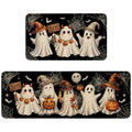 Halloween Ghost Kitchen Mat Decor Set of 2 - Black Ghost Indoor Rugs for Halloween