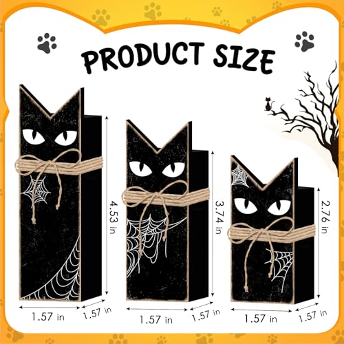 Halloween Black Cat Wooden Tiered Tray Decor Set - 3 Pack, Rustic Spooky Home Accent
