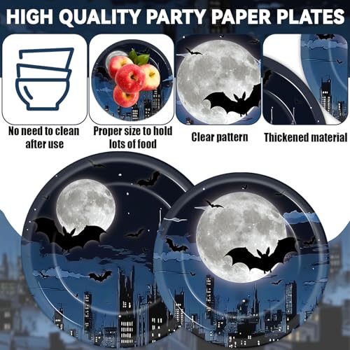 Night Bat Theme Party Plates Napkins & Forks Set - Kids Hero Birthday Decor