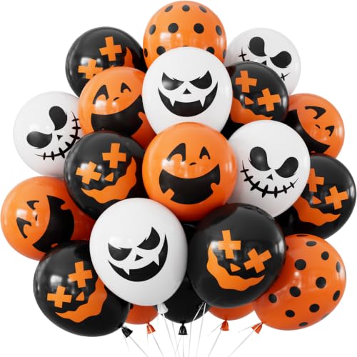 Halloween Black Balloons Set - 50 Latex Orange White Spooky Decor