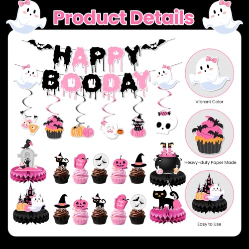 Pink Halloween Birthday Decorations Party Supplies Kit - Ghost & Pumpkin Theme