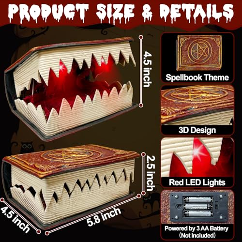 Sound & Motion Activated Halloween Spell Book Decor - Animated Light-Up Prop