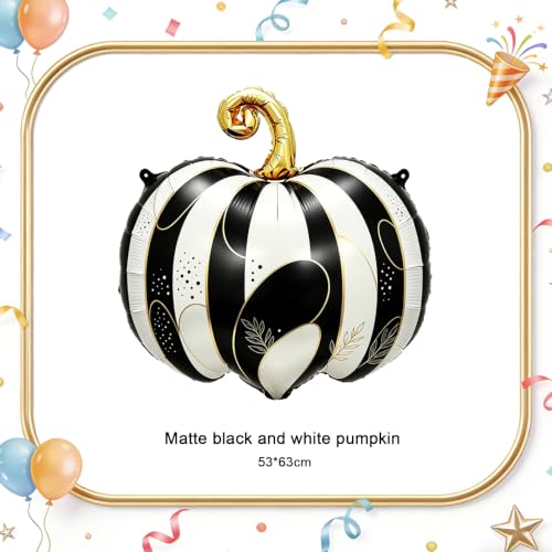 Black White Halloween Foil Balloon Set with Matte Bow & Striped Pumpkins