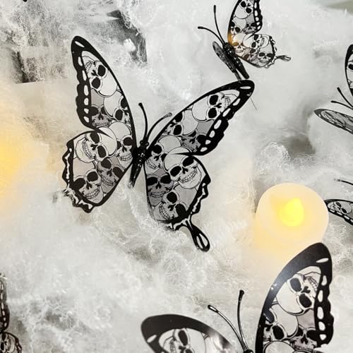 Halloween Wall Sticker Butterfly Decals with Skull Design - 24PCS Black Bats Variation