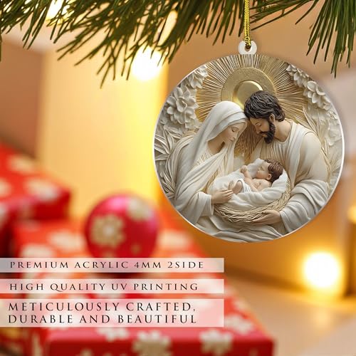 Nativity Holy Family 3D Acrylic Christmas Tree Ornament - Religious Holiday Keepsake
