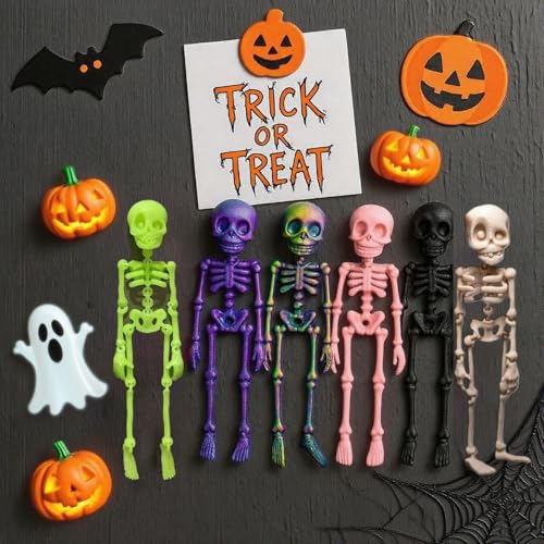 Poseable Skeleton Fridge Magnet - 3D Printed Green Skeletons in Multiple Poses, 7 Inch - Magnetic Halloween Décor