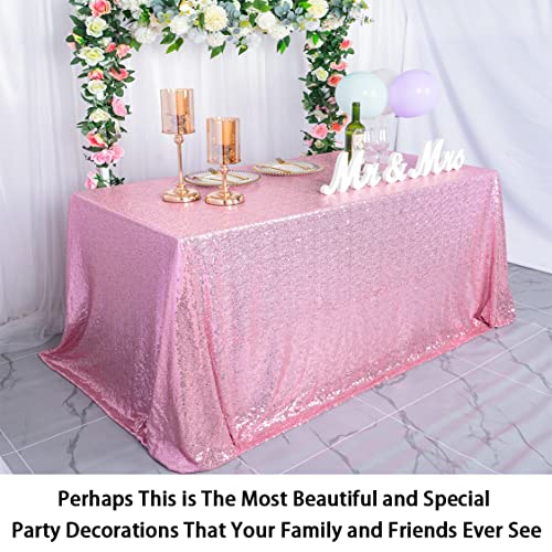 Sequin Tablecloth 60x102 Inches Pink Gold Wedding Party Overlay - Rectangular