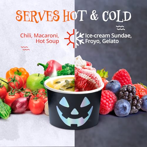 Confettiville Jack-O-Lantern Ice Cream Cups - Black & Silver Halloween Party 50 Count 9Oz