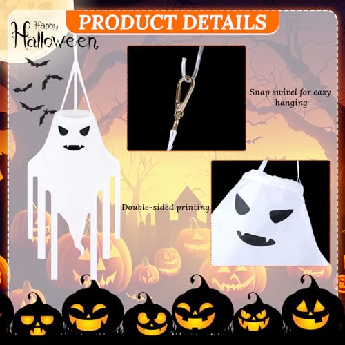Halloween Ghost Windsocks Outdoor Decorations - Set of 6, 27 Inch White Flying Ghosts for Yard, Porch & Garden